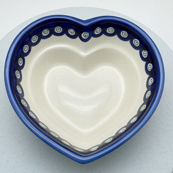 Handmade Other - Boleslawiec Pottery Heart Shaped Bowl 6" Peacock Eye Flowers Dish Made in Poland